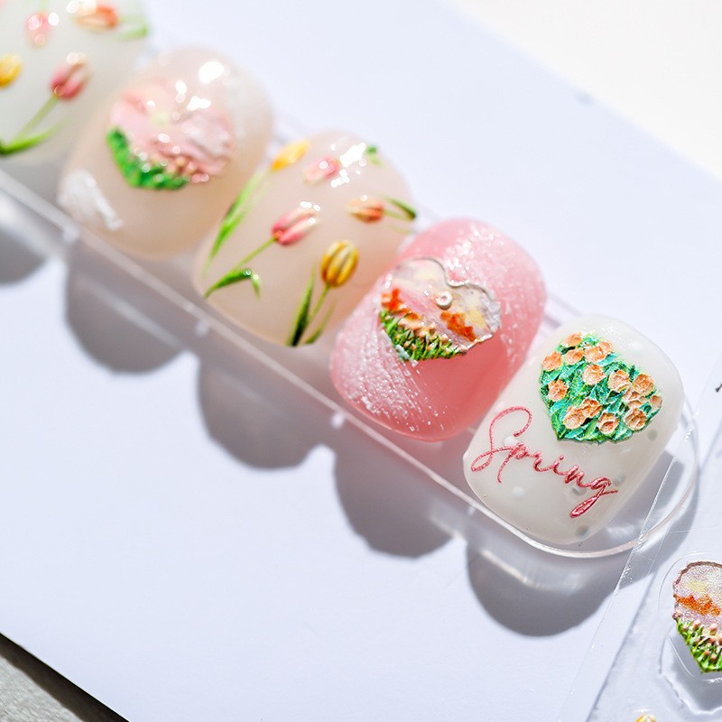 Miếng Dán Trang Trí Móng Tay Trong Suốt Họa Tiết Hoa Tulip 5D Xinh Xắn TS-1369
