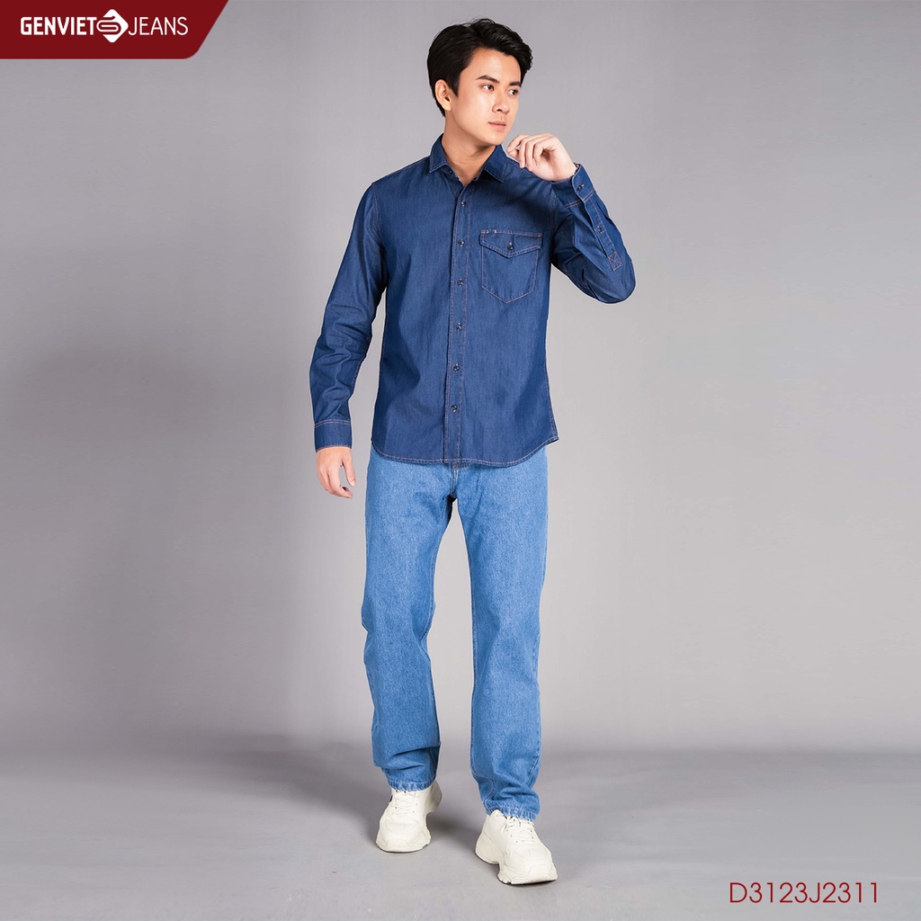 [Mã FATOP12 giảm 30K đơn 150K] Áo Sơ Mi Jeans Nam GENVIET Chất Bò Mềm Cao Cấp D3123J2311