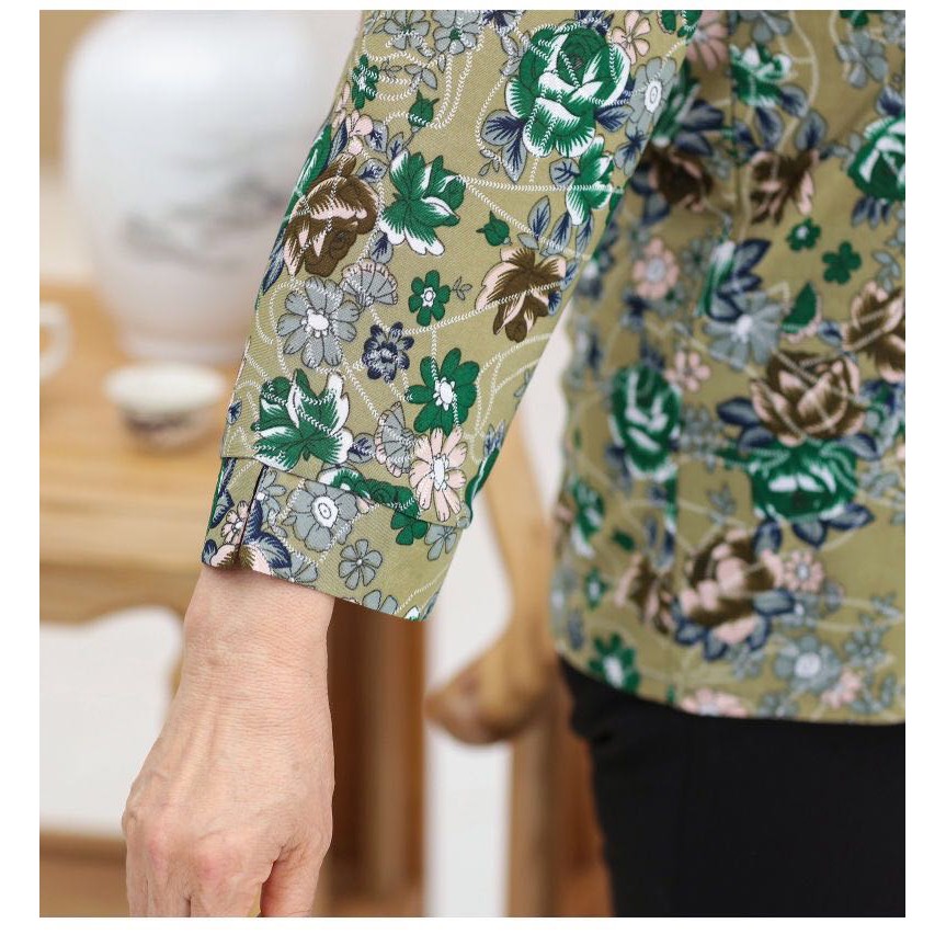 Áo vải lụa tay lửng in hoa thanh lịch hợp thời trang cho nữ 60-90 tuổi