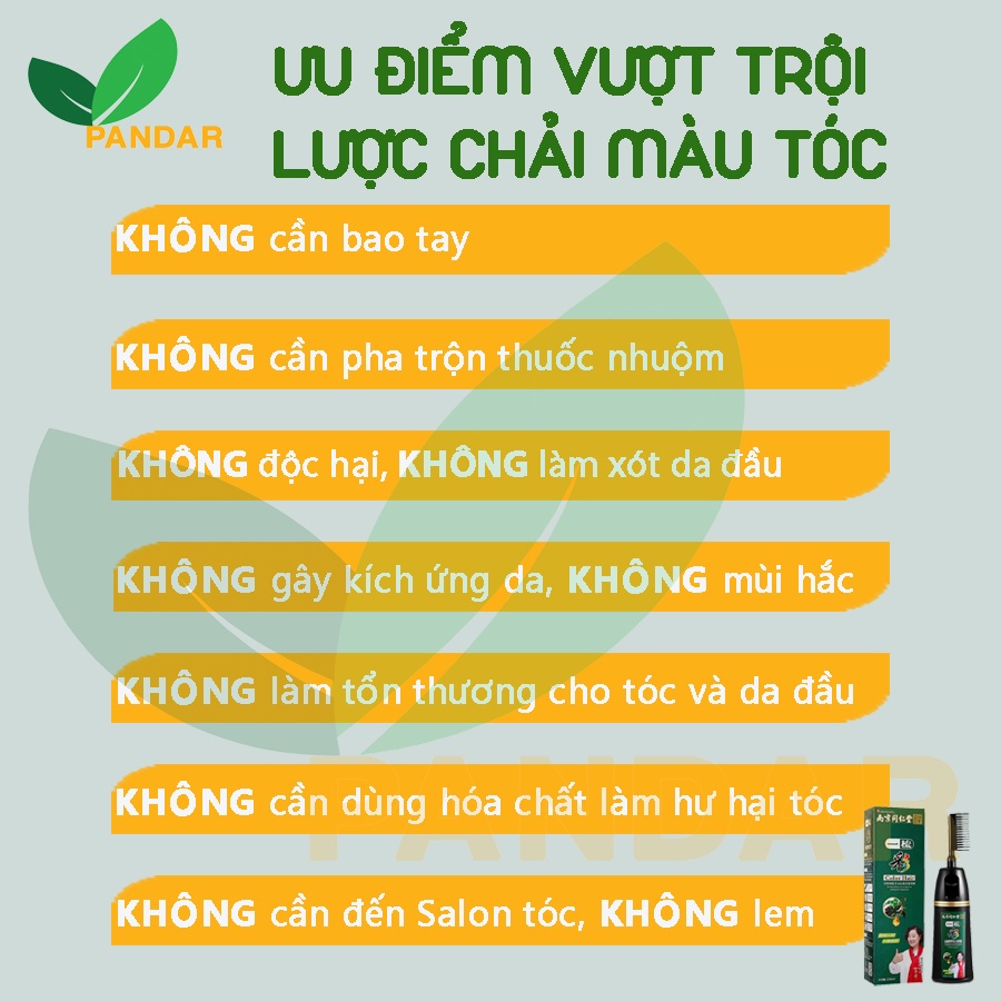 Lược nhuộm tóc thông minh, lược chải nhuộm tóc màu, lên màu tự nhiên, sáng màu, thế hệ mới 1 nút bấm, 220ml, PANDAR