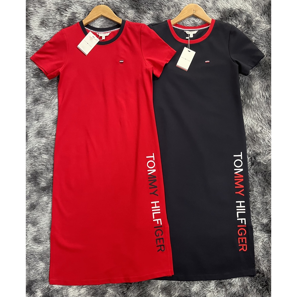 Đầm Tommy Hilfiger Short Sleeve Vertical Logo Midi Dress