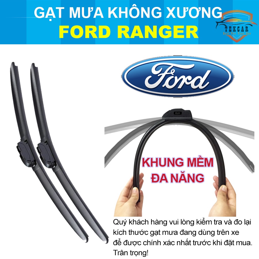 [1 CẶP - FORD RANGER] Gạt mưa ô tô loại không xương khung mềm lưỡi silicon cao cấp lưỡi gạt nước mưa oto xe hơi