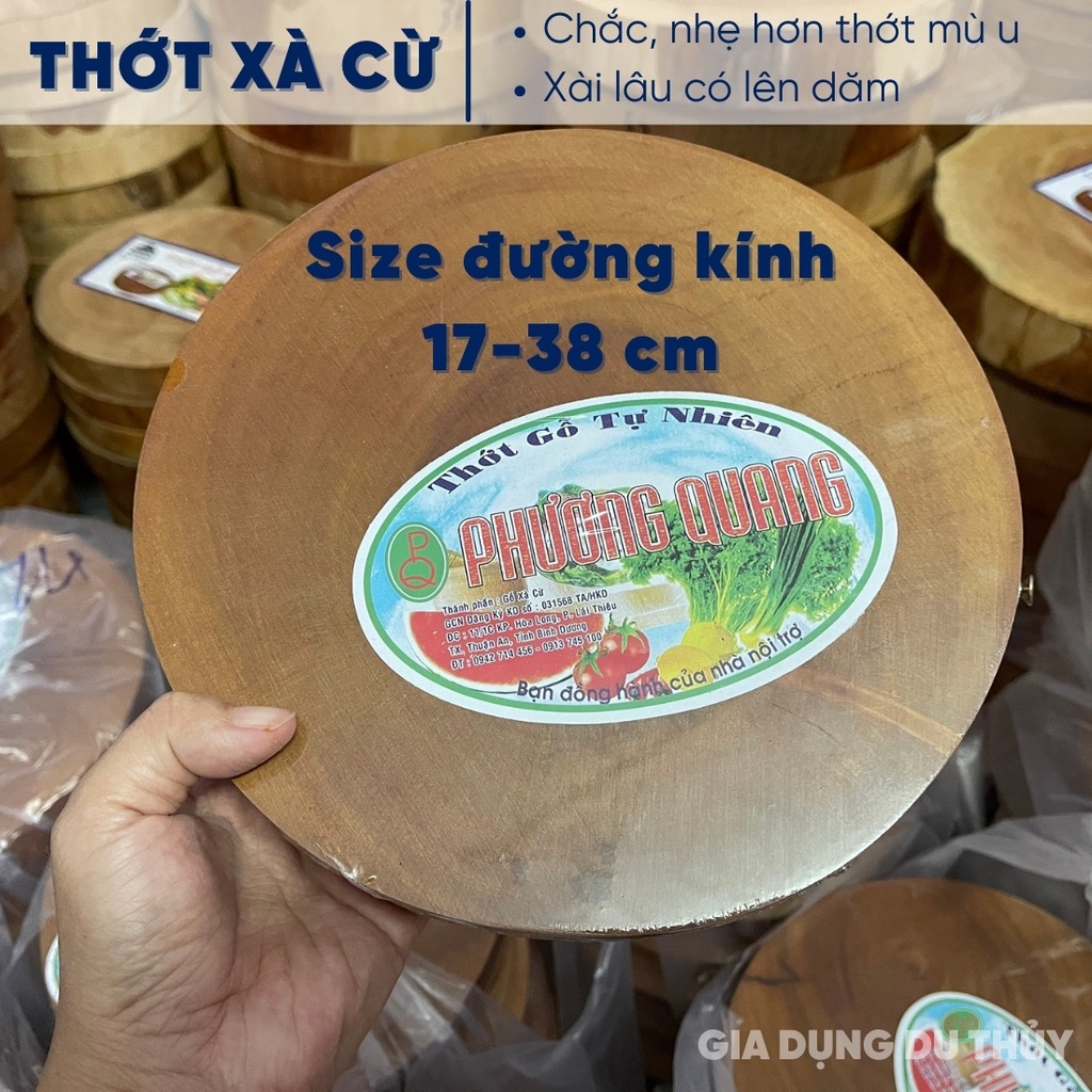 Thớt gỗ tự nhiên, hình tròn dày size 17- 26 cm gỗ chắc, không lên dăm có quay treo tiện lợi của gia dụng Du Thủy