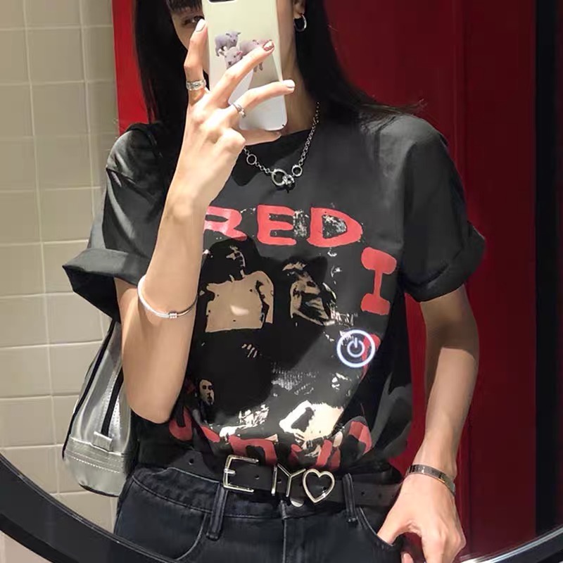 Áo Thun Nữ Ngắn Tay Cổ Tròn In Hình Phong Cách Cổ Điển Mới