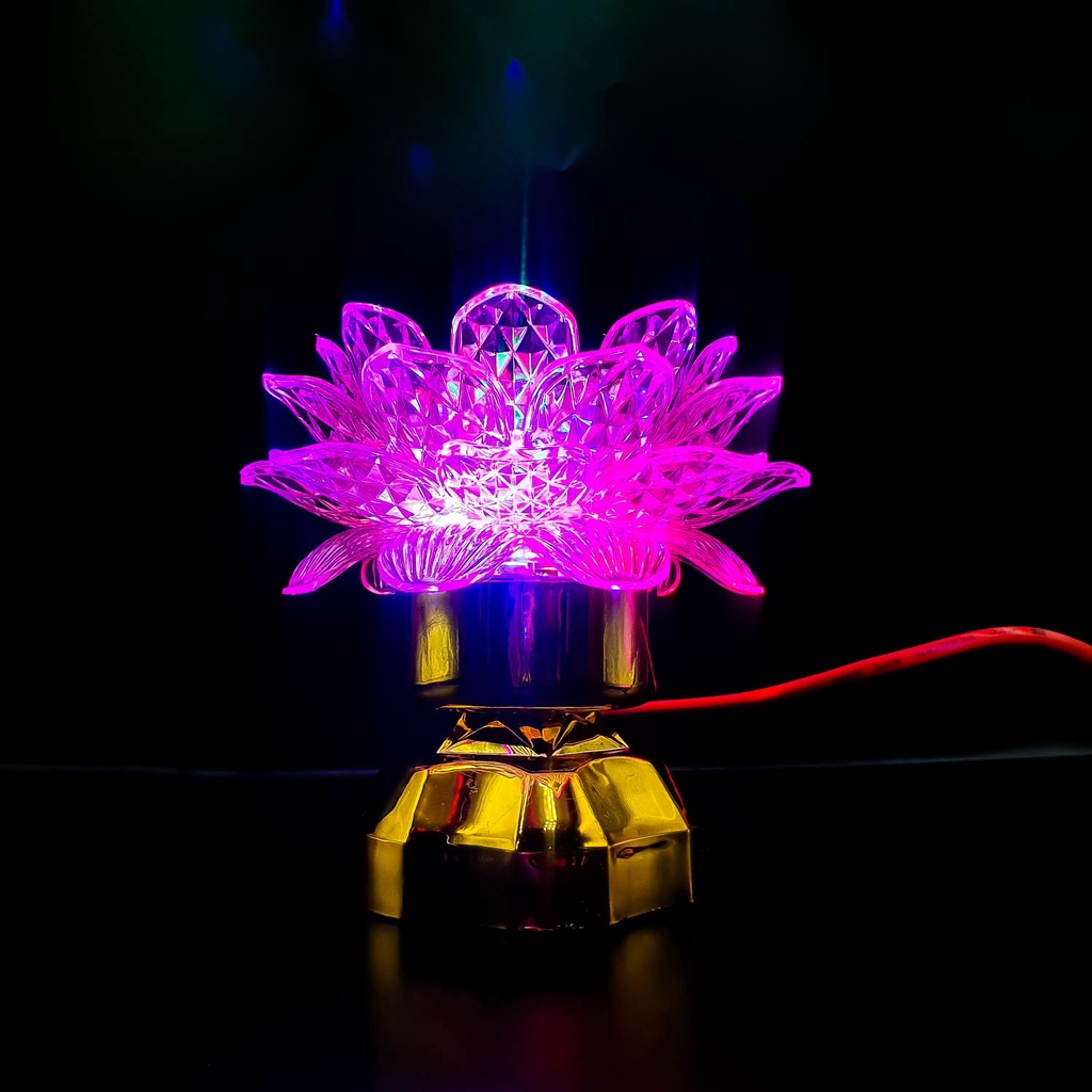 Đèn thờ hoa sen XOAY tròn hoặc ứng yên có đèn LED tự động đổi màu để bàn thờ Phật đèn thờ cúng