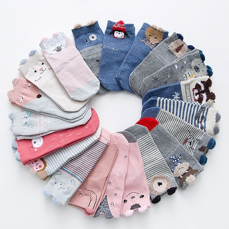 5 Pair Baby Boys Girls Infant Winter Cotton Cartoon Socks Warm Anti Slip Floor Socks Leg Warmer