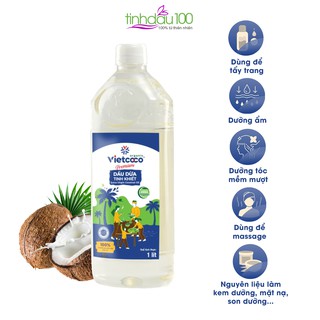 Dầu dừa nguyên chất dưỡng da, ủ tóc, chuốt dài mi, tẩy trang VietCoco 1000ml