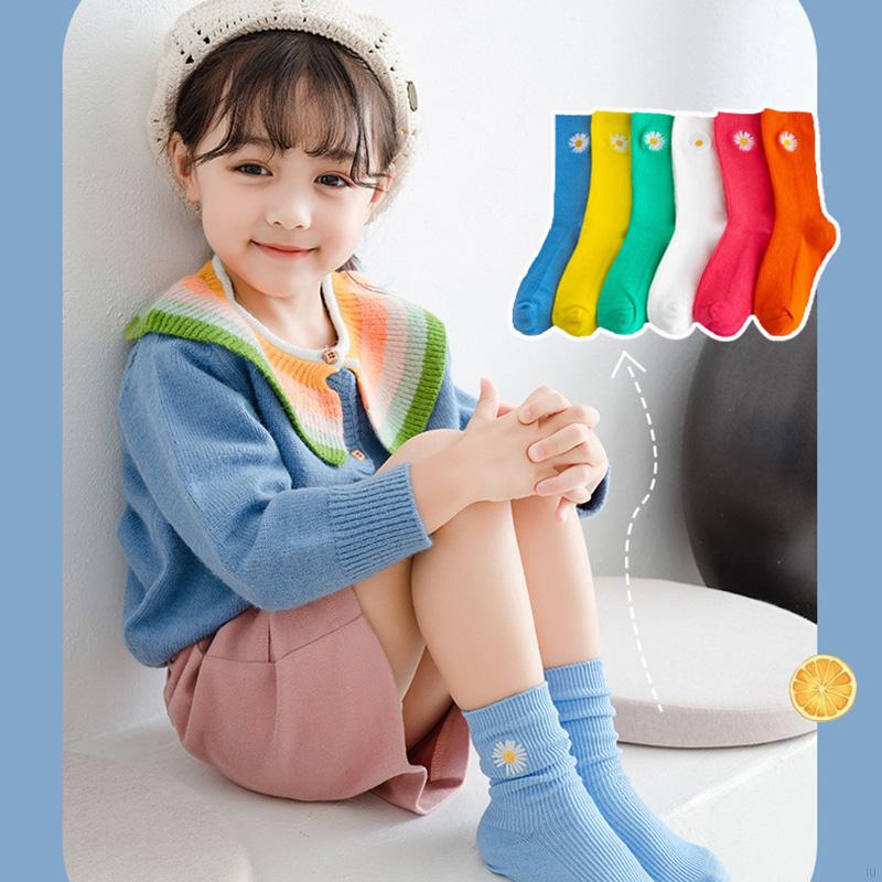 IU Baby Girl Boy Kids Warm Socks Cute Solid Color Daisy Flower Soft Anti-slip Knitting Leg Warmers