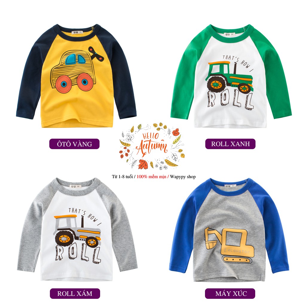 Áo bé trai 27KIDS áo thun dài tay cho bé in hình máy múc chất cotton hàng xuất Âu Mỹ