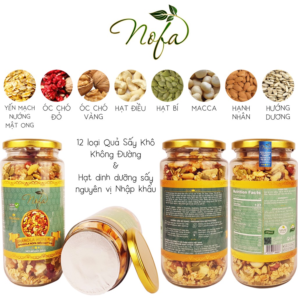 Granola siêu hạt NOFA 500g 90% hạt, nhiều Macca, Óc chó đỏ, Granola Ăn kiêng, Giảm cân | BigBuy360 - bigbuy360.vn