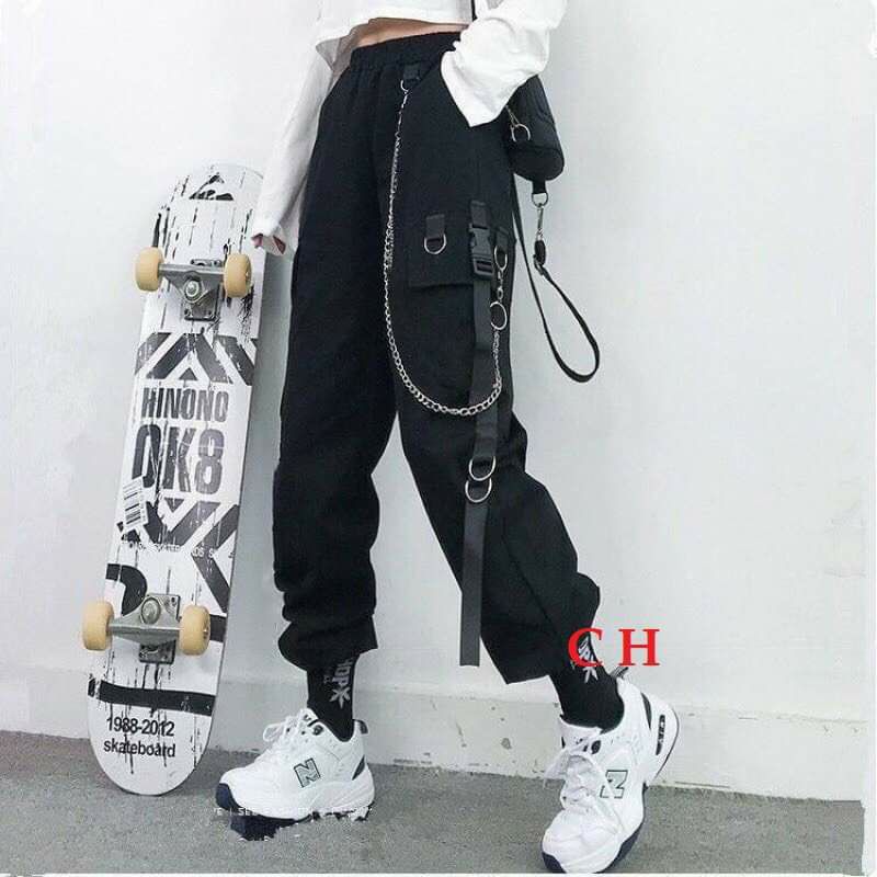 (Free ship) Quần kaki jogger túi hộp kèm khuy và dây xích, Quần Unisex bo chun form thụng thời trang nam nữ giá rẻ | BigBuy360 - bigbuy360.vn