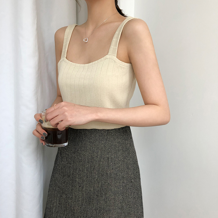 Áo Hai Dây Dệt Kim Cổ Vuông Màu Trơn Thời Trang 34921