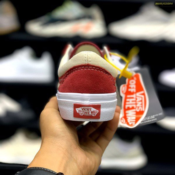 Giầy vans style  trắng đỏ 11 da thật lót trắng [freeship + box]