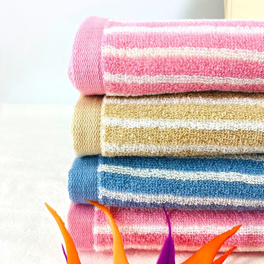 Khăn Tắm Cotton Cao Cấp Sọc Dọc Thiện Phú 60*120*345g, Khăn Đa Năng L379 Bông Sợi Tự Nhiên Thấm Nước Tốt