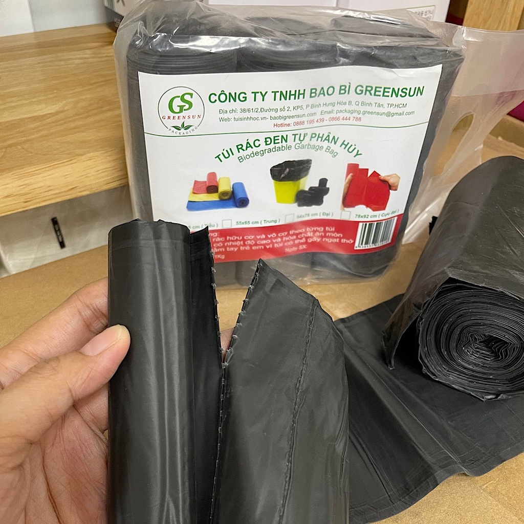 [Combo 10 Ký] Túi Rác Đen Tự Phân Hủy GREENSUN Đủ Size - Bịch 1 Ký/ 3 cuộn (Bibistore)