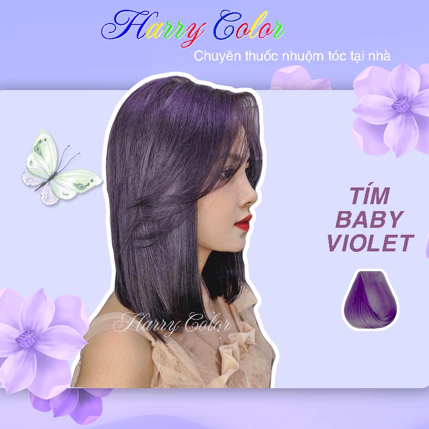 Thuốc nhuộm tóc Tím baby violet  [dưỡng tóc]  [lên màu chuẩn] tự nhuộm tóc tại nhà tặng kèm Oxy trợ nhuộm và gang tay