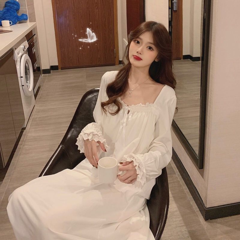 Đầm ngủ công chúa tay dài phối ren phong cách ngọt ngào thời trang xuân thu 2021 dành cho nữ | BigBuy360 - bigbuy360.vn