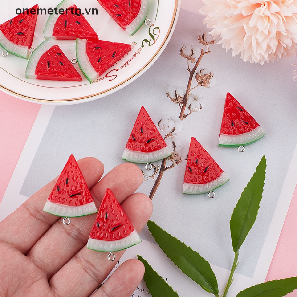 Onemetertn Set 10 Mặt Vòng cổ / Móc Tai / Vòng cổ Hình Trái Dưa Hấu Bằng Nhựa Resin