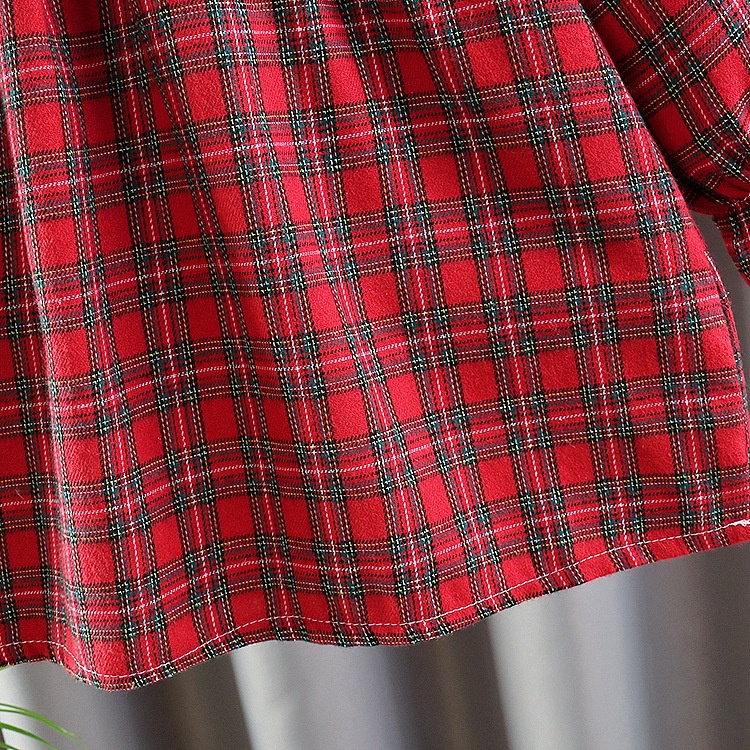 Đầm Tay Dài Chất Liệu Cotton Thoáng Khí Thoải Mái Họa Tiết Caro Đỏ Dễ Thương Cho Bé Gái