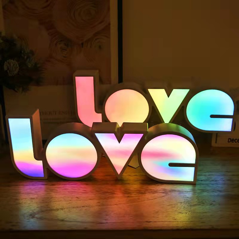 Đèn Led chữ LOVE 3D tông màu pastel trang trí Decor nguồn Pin+USB 2 trong 1