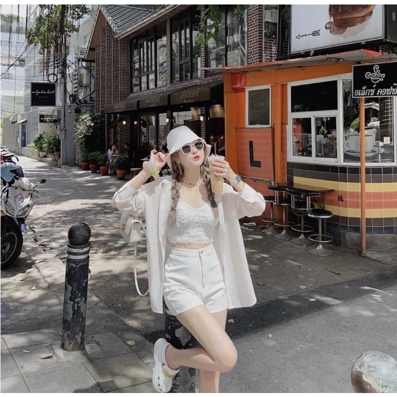 ÁO SƠMI KÈM MŨ Vải kẻ ô siêu xinh mặc thường hay khoác ngoài hàng nhập quảng châu style ullzang hàn quốc