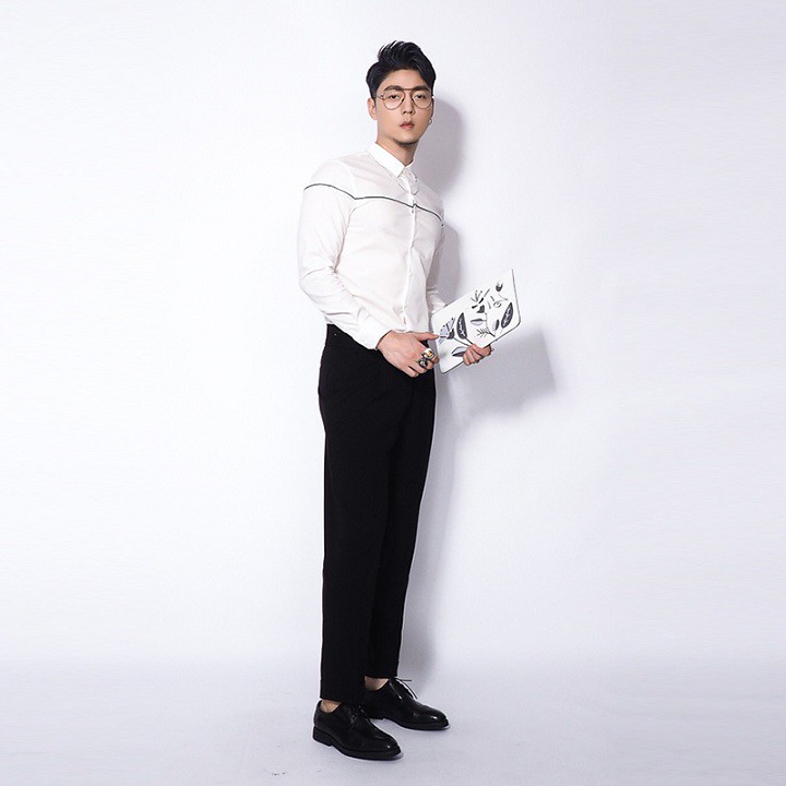 Áo sơ mi nam kẻ ngang ngực trắng đen👑 Áo sơ mi công sở tay dài vải thái bền màu chống nhăn chống xù