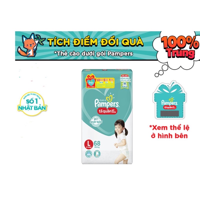 Bỉm Pampers Quần Giữ Dáng Mới Gói Cực Đại M74/L68/XL62/XXL56