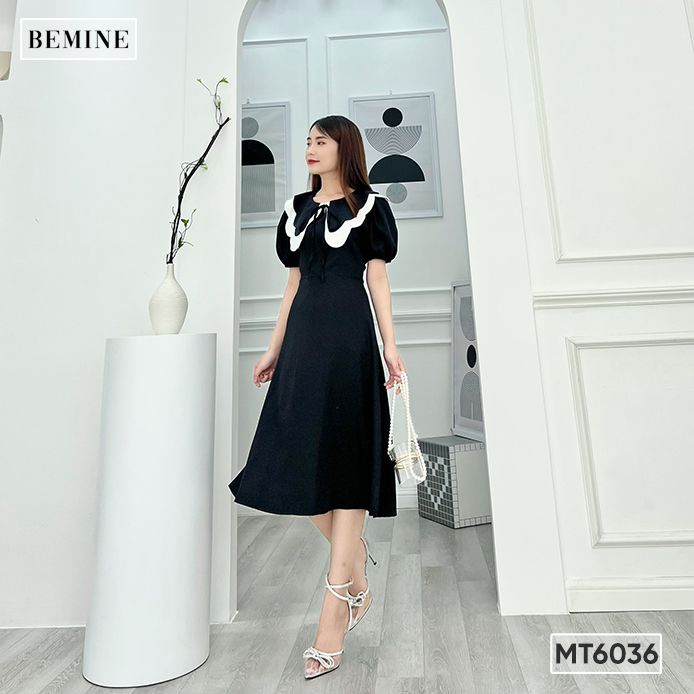 Đầm cổ cánh bướm tay bo chun BEMINE MT6036