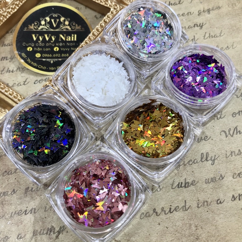 Nhũ bướm ẩn trang trí nail set 6 màu