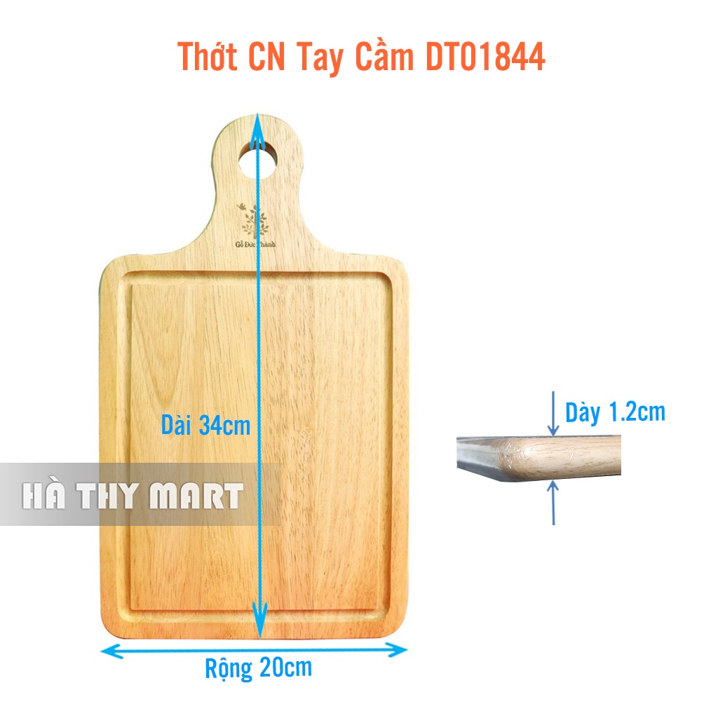 Thớt gỗ chữ nhật có tay cầm Đức Thành [Rãnh Viền]