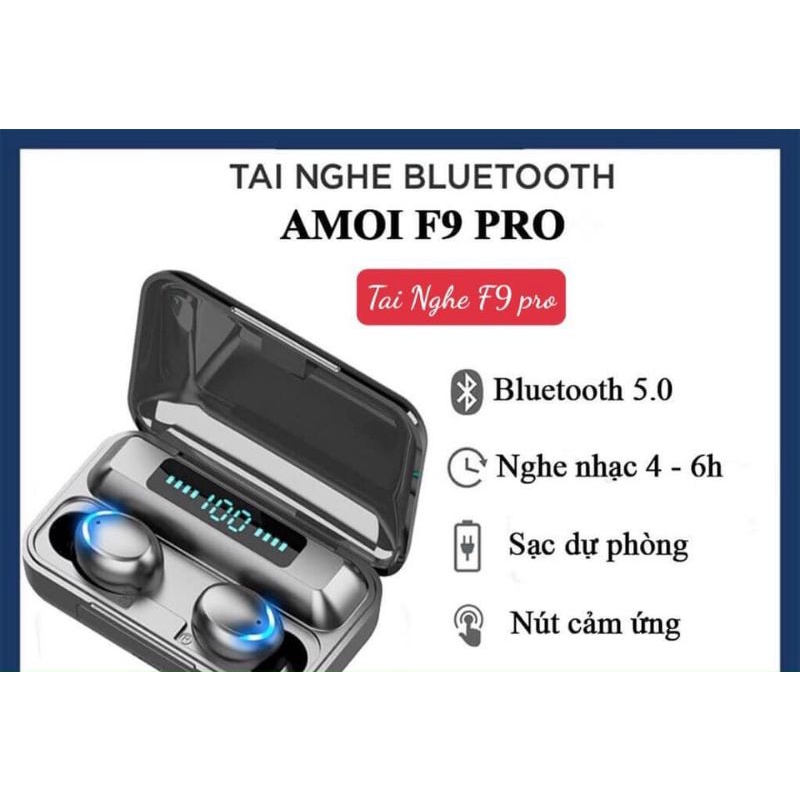 Tai nghe Bluetooth không dây AMOI F9 PRO, Bluetooth 5.0 kiêm sạc dự phòng cho điện thoại