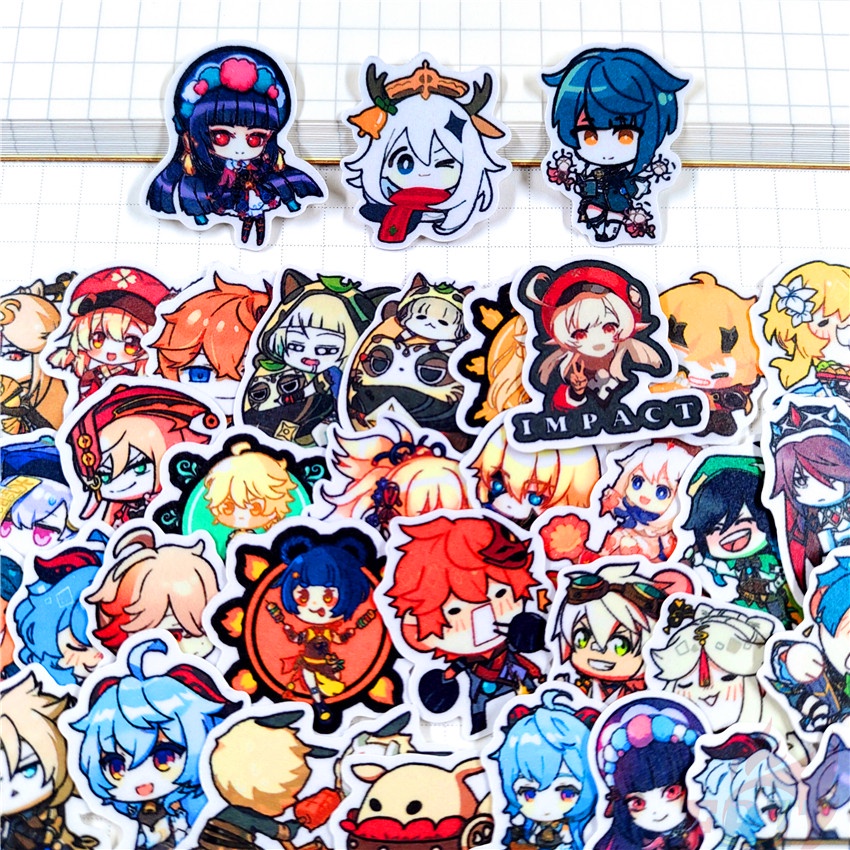 Set 120 miếng dán trang trí decal thiết kế Q Genshin Impact Q-A mini thời trang cho sổ lưu niệm album nhật ký DIY