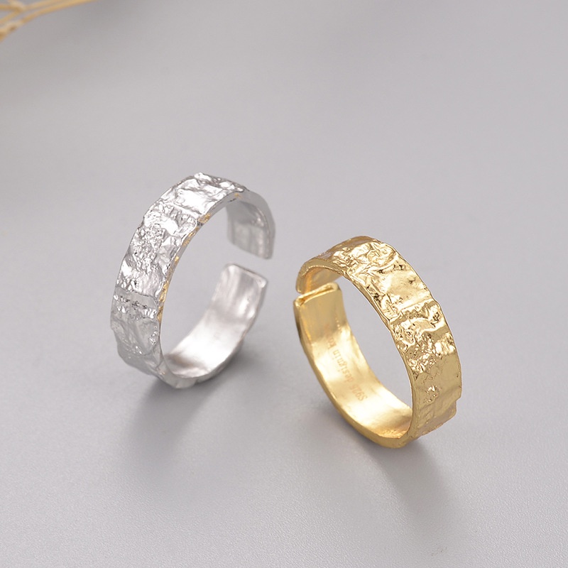 Nhẫn nam nữ tròn Vân đá SAZ thời trang màu bạc unisex chất liệu Titan đẹp đơn giản không gỉ - Nhẫn Vân đá
