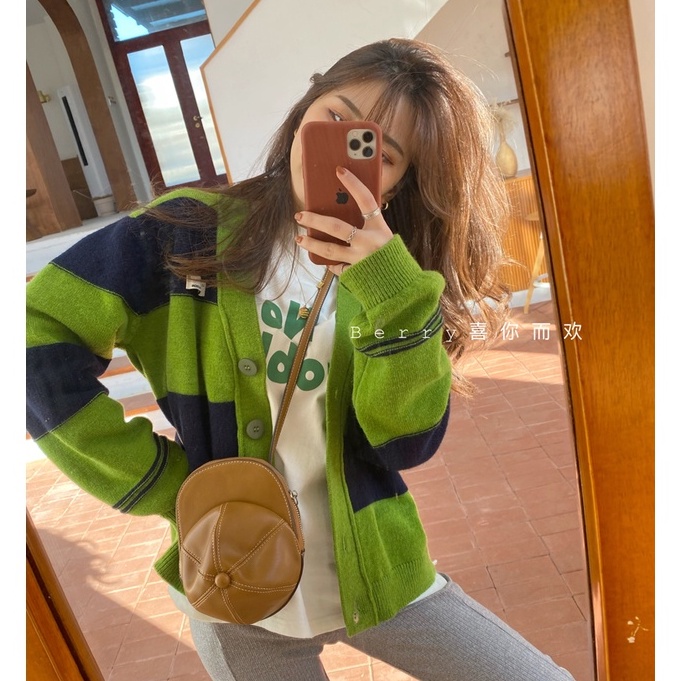 Áo Khoác Cardigan Dệt Kim Tay Dài Cổ Chữ V Dáng Rộng Kẻ Sọc Thời Trang Mùa Thu Cho Nữ | BigBuy360 - bigbuy360.vn