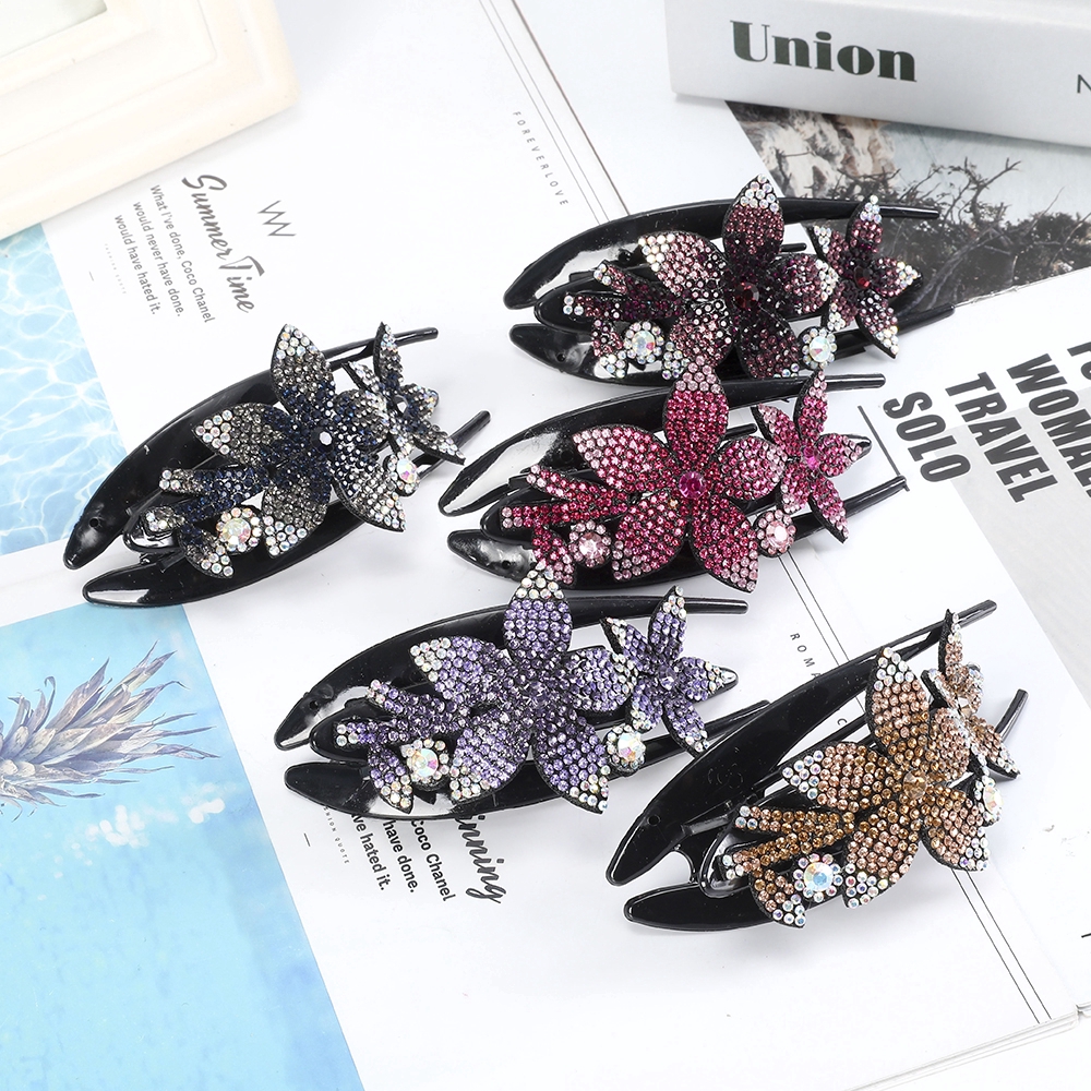 Kẹp tóc họa tiết hoa đính đá thời trang cho nữ