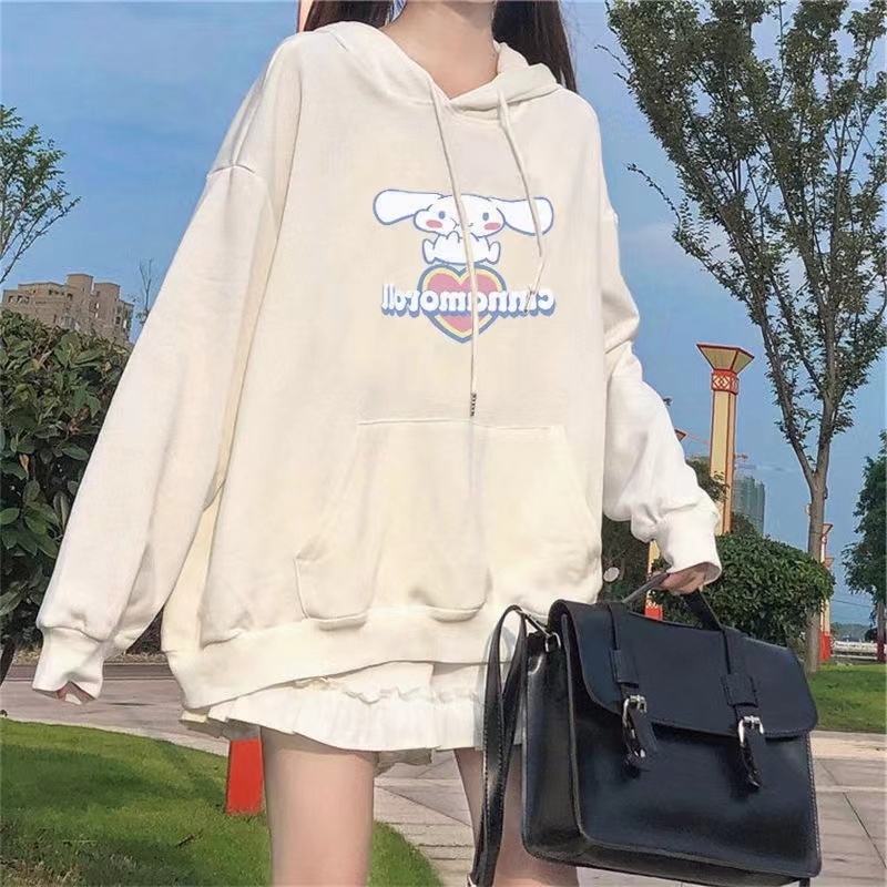 Áo hoodie ZHELIHANGFEI tay dài dáng rộng in hình chú chó yugui đáng yêu