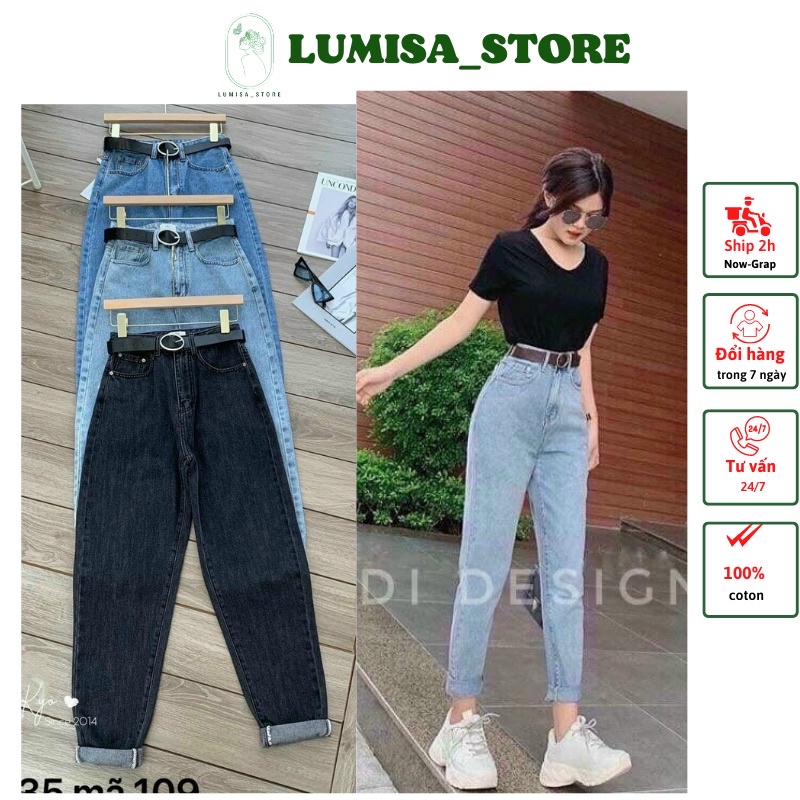 Quần bagy jeans nữ cạp cao ống đứng demin học sinh cá tính trẻ trung LUMISAX105