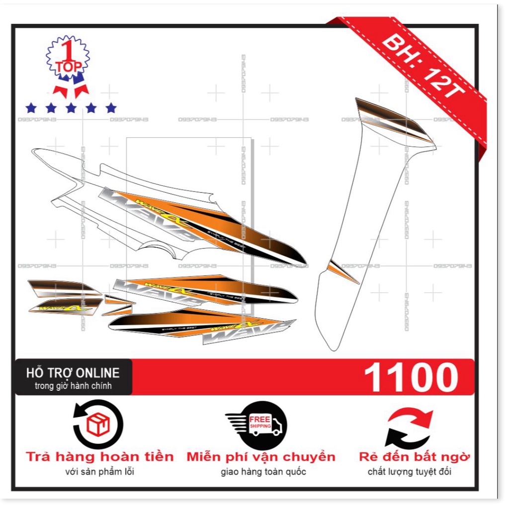 ( Quí khách vui lòng mang ra tiệm cho thợ dán ) Tem wave 2016 cam trắng