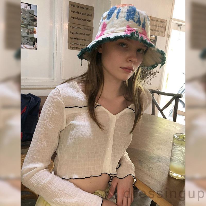 Áo Kiểu Ngắn Tay Dài Màu Trơn Thiết Kế Xếp Ly Viền Màu Cho Nữ