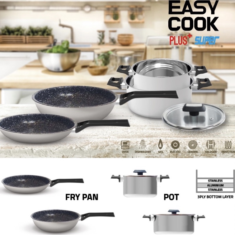 Chảo Chống Dính Vân Đá Bếp Từ Easy Cook KimsCook Hợp Kim Nhôm - Sử dụng được bếp từ, máy rửa chén