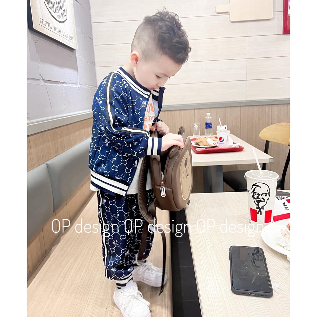 Quần áo thu đông bé trai, bộ quần áo hình 3D in tràn kéo khóa QP 3 màu cho bé 10-25kg