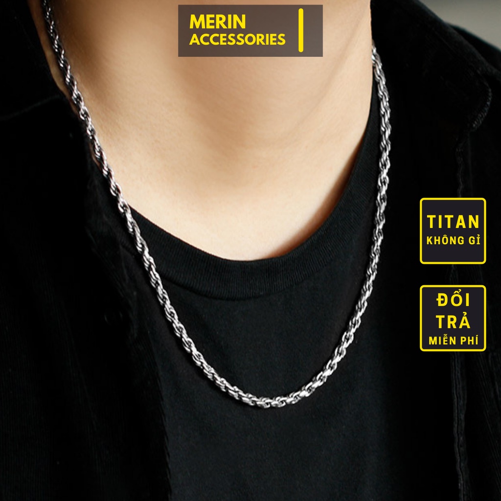 Vòng cổ nam dây chuyền titan Xoắn Trơn Thời Trang Basic Merin Accessories nam nữ phụ kiện màu bạc cao cấp