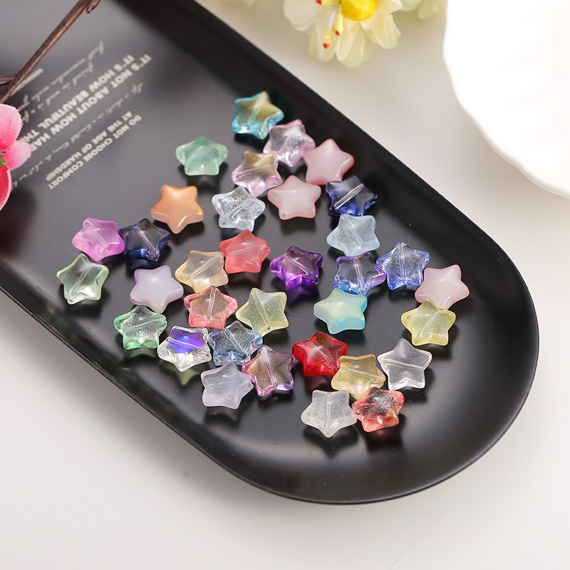 20 Hạt đá ngôi sao 8mm màu ombre ánh hologram xỏ lỗ 2 đầu
