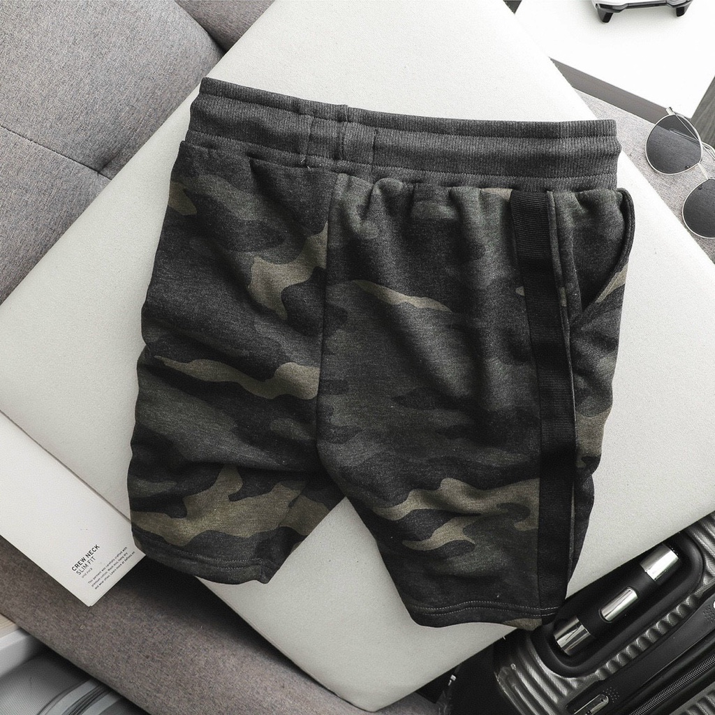 Quần short nam Basic Short With Tripped. size S M L XL  Chất cotton nỉ bông, bo dệt đồng màu