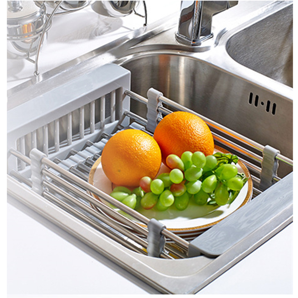 có thể điều chỉnh Rổ inox 304 treo bồn rửa chén, rửa rau củ đa năng