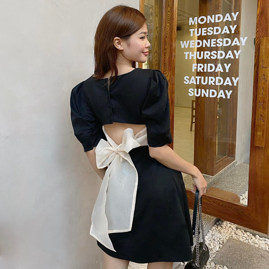Đầm hở lưng cột nơ tay bồng | Florence Dress - 25STUDIO
