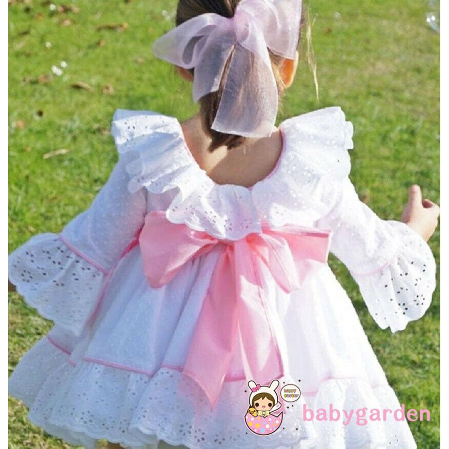 Đầm xòe công chúa dài tay phối ren xinh xắn dành cho bé gái