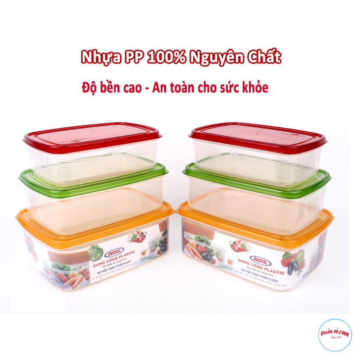 Bộ 3 Hộp Trữ Đông - Hộp Nhựa Đựng Thực Phẩm SONG LONG Nắp Nhiều Màu Sắc ( MS:2221) - br00318