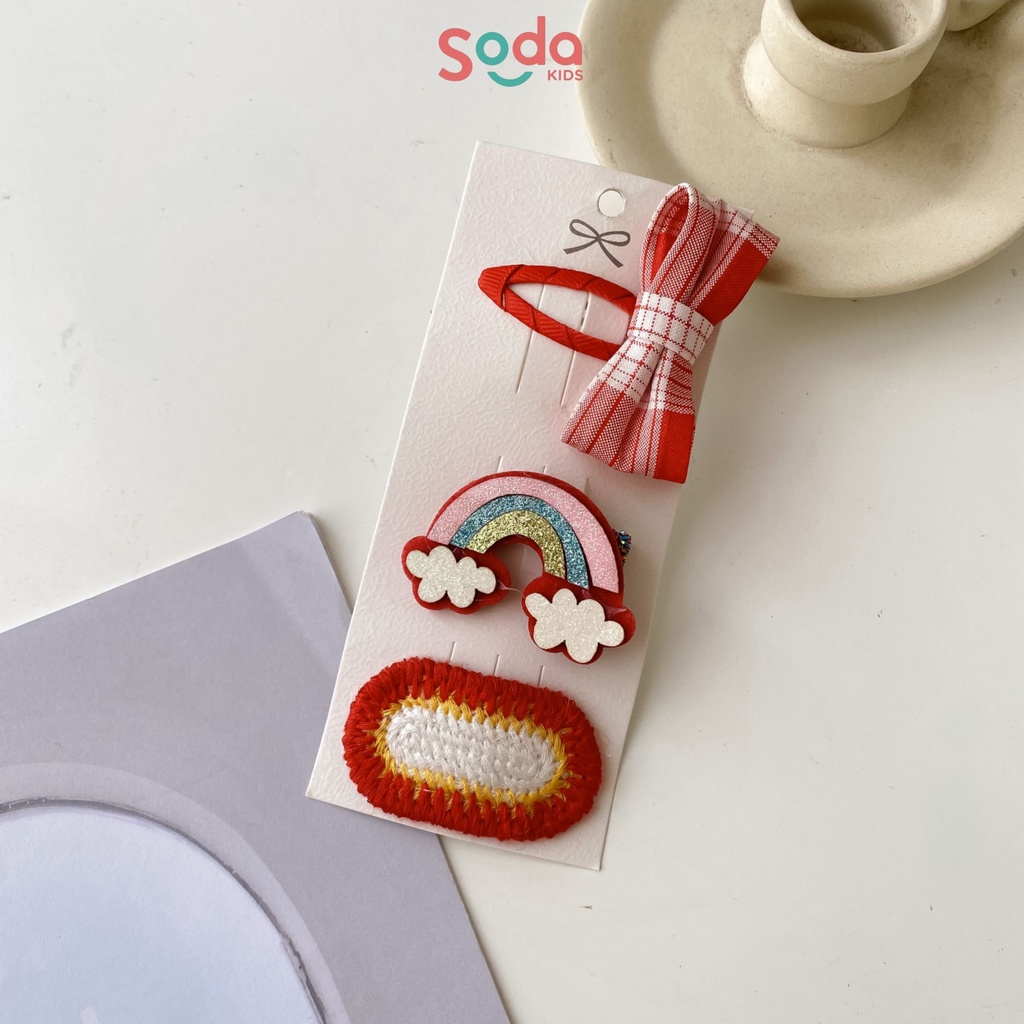 Kẹp tóc cho bé gái SODA KIDS tông đỏ dễ thương nổi bật sét 3 chiếc