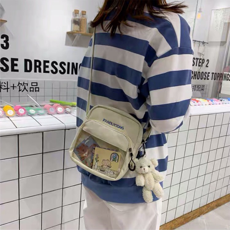 Túi vải đeo chéo canvas đựng đồ đi chơi phong cách Hàn Quốc siêu dễ thương